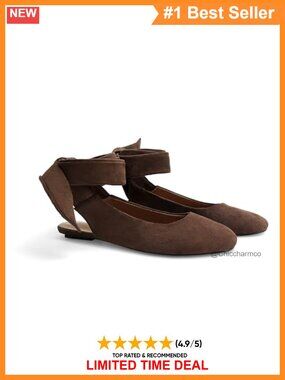 Women's Lace-Up Ballet Flats Round Toe Slingback Ankle Strap Faux Leather Suede